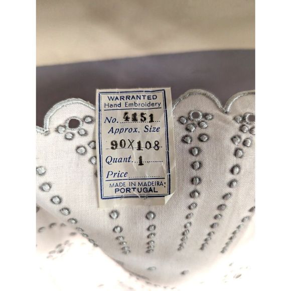 Vintage Handmade Embroidered Bed Coverlet White Linen Silver Butterfly NWT - Picture 4 of 9